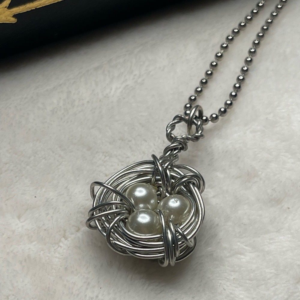 Bird Nest Pendant Necklace wire wrapped